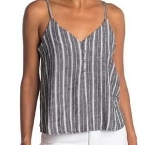Abound Spaghetti Strap Button Front Crop Cami Top Sz XXS Black/White Stripes NWT